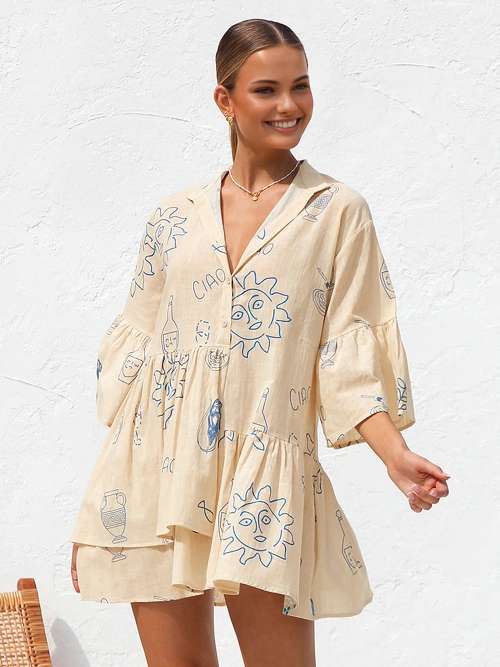 Commense Oversized Sun Print Short Dress